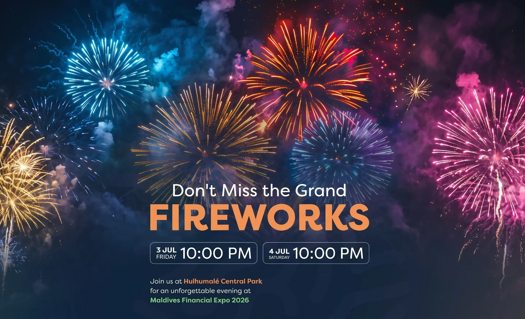 Fireworks over the Maldives Financial Expo 2026 venue